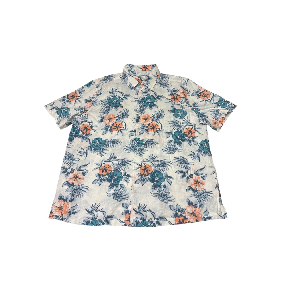 Cubavera‎ Mens XL Floral Hibiscus Linen Blend Short Sleeve Button Down Shirt